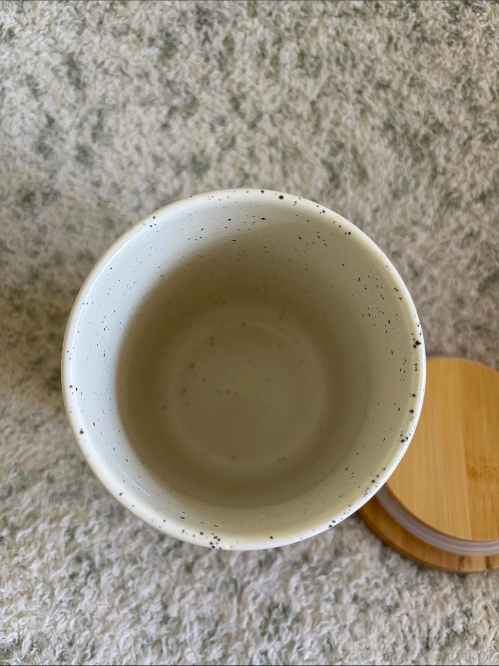 Vancasso Stoneware Speckled Ceramic Jar Canister with Bamboo Lid NWT 3.75x5.25”